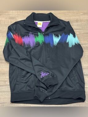 Vintage PNB Nation Sound Wave Track Jacket Black Rainbow Embroidered Hip Hop L